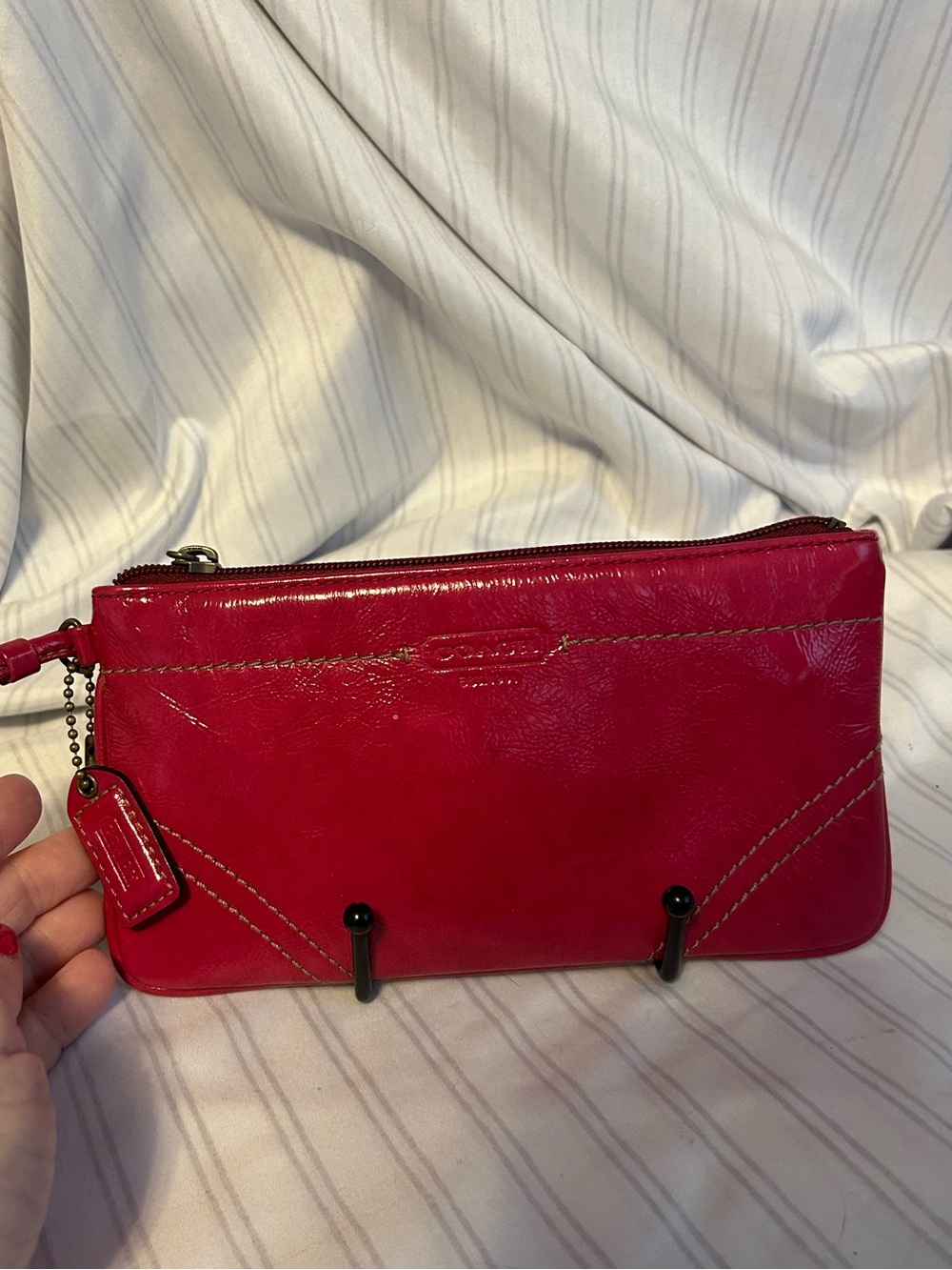 Coach Dark Fuchsia Leather Wristlet Clutch - Like New